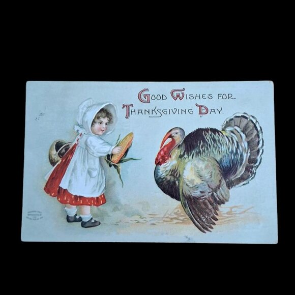 1909 RARE Antique Clapsaddle Good Wishes for Thanksgiving Day Postcard - Picture 1 of 6